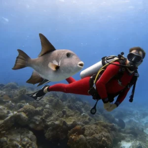 diving along fish